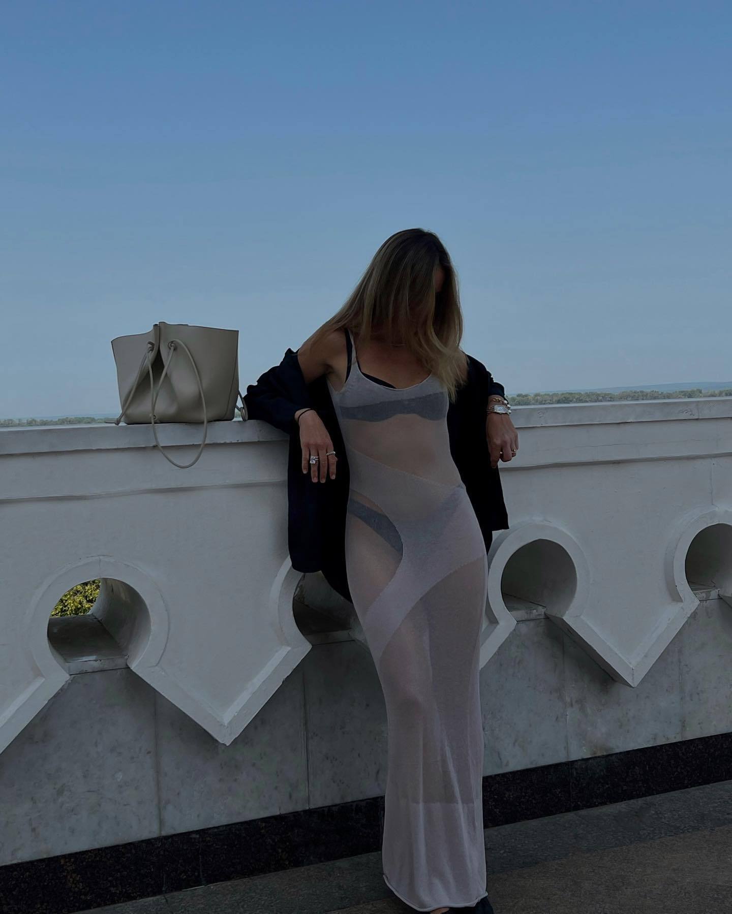 Ootddress Backless Patchwork Maxi Dress Cover up For Women Slim Loose Holiday Beach See-Through Clothes Dress Female Knit Long Dress
