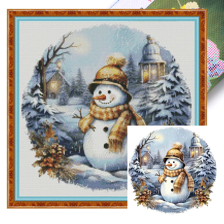 【Huacan Brand】Snowman 18CT Stamped Cross Stitch 30*30CM