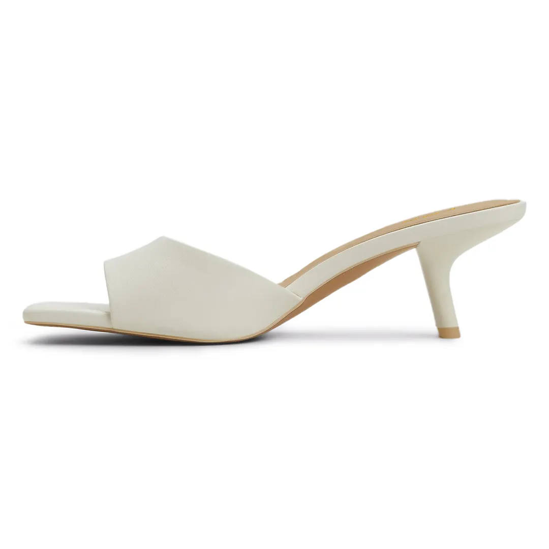 YDN Ivory Open Square Toe Chunky Heel Slide Shoes for Women