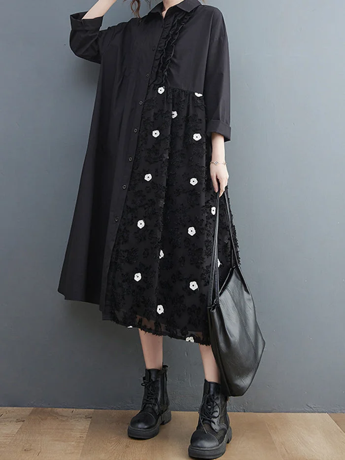 Fashion Embroidered Mesh Panel Dress