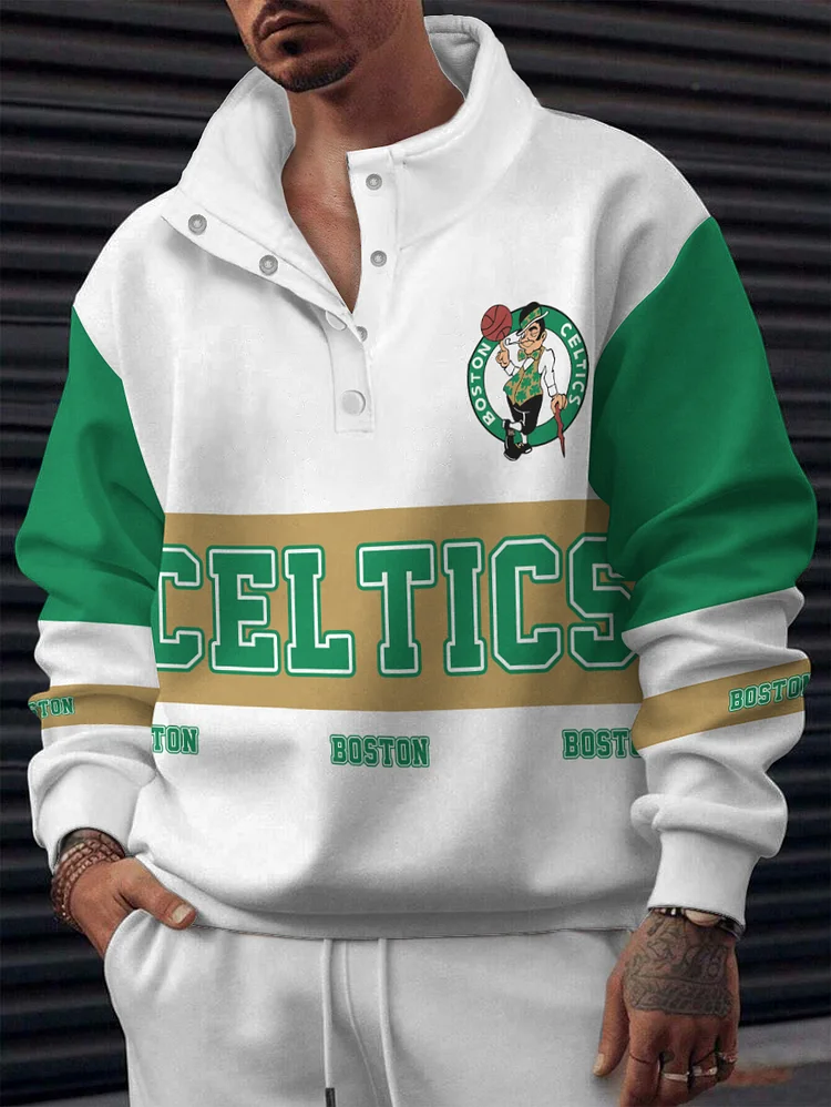 Boston Celtics 2025 New Design Casual Snap Mockneck Pullover