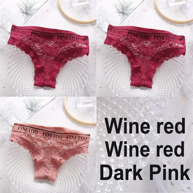 3PCS/Set Lace Panties Women Sexy Underwear Briefs Floral Lace Female Underpants Solid Color Intimate Lingerie Woman Panties M-XL
