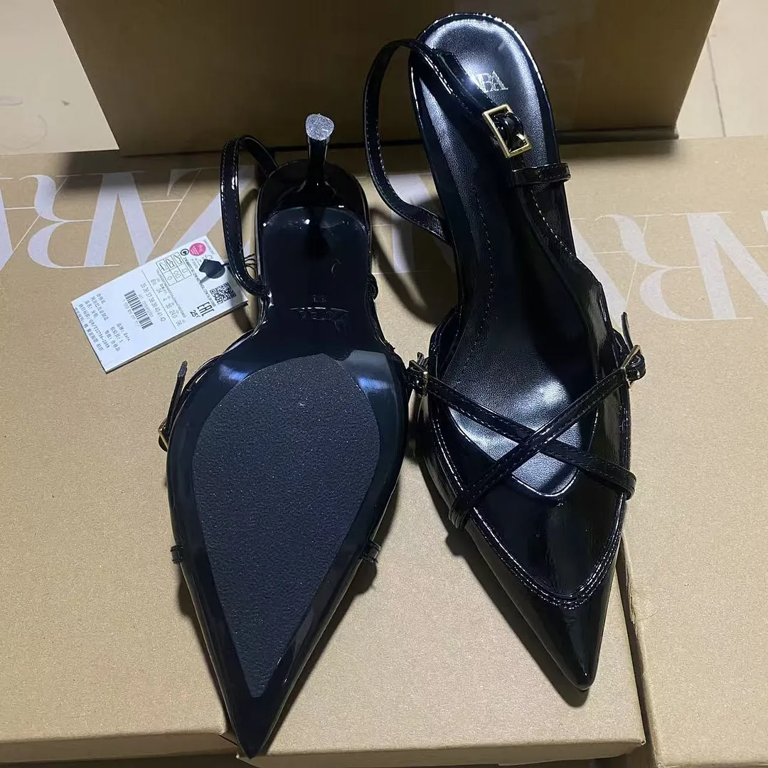 Breakj Breakj Spring New Cross-Scutter Buckle High Heel Sandals Fine Heel Stumbling Belt Daily Wear Women