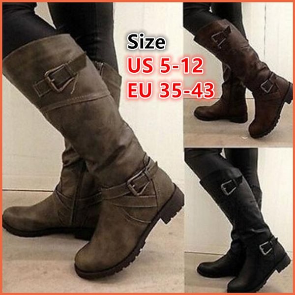 Women's Fashion Leather Boots High Boots Long Martin Boots Knight Boots Plus Size 34-43 - Life is Beautiful for You - SheChoic