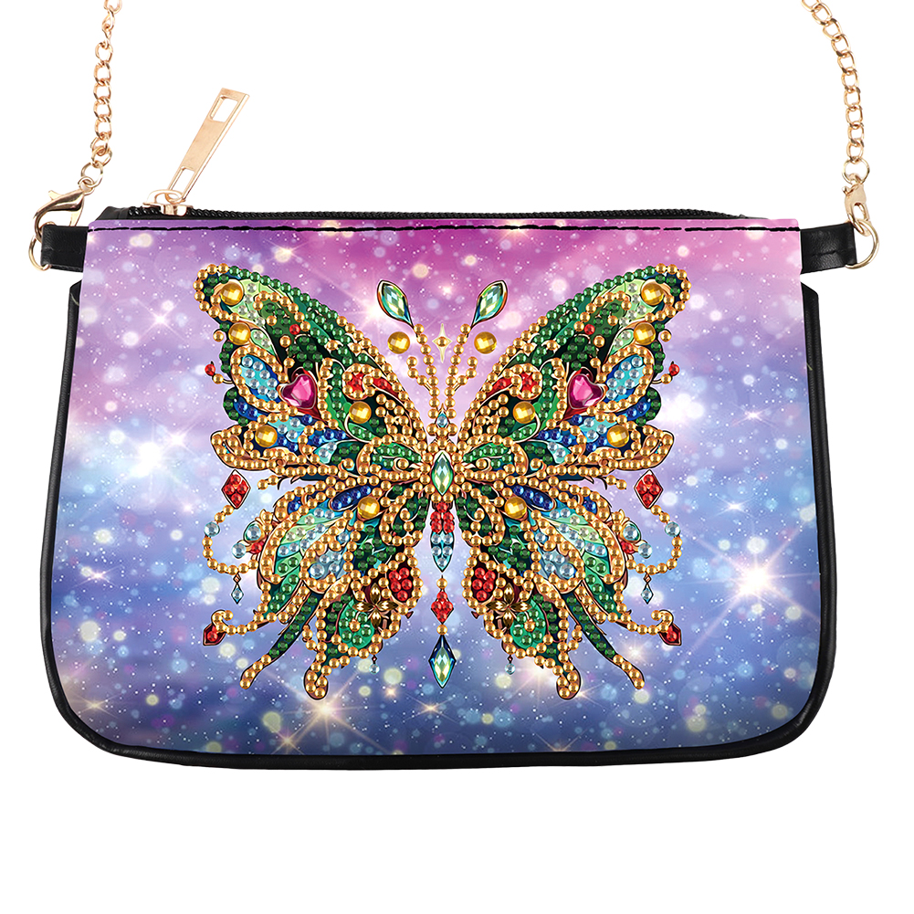 5D Diamond Painting Crossbody Chain Bags Leather Diamond Art Purses (Butterfly)