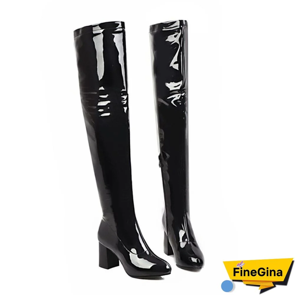 Women Patent Leather Thigh Boot Over Knee High Boots Pointed Toe Shoes Fashion Winter Spring Autumn Shoe