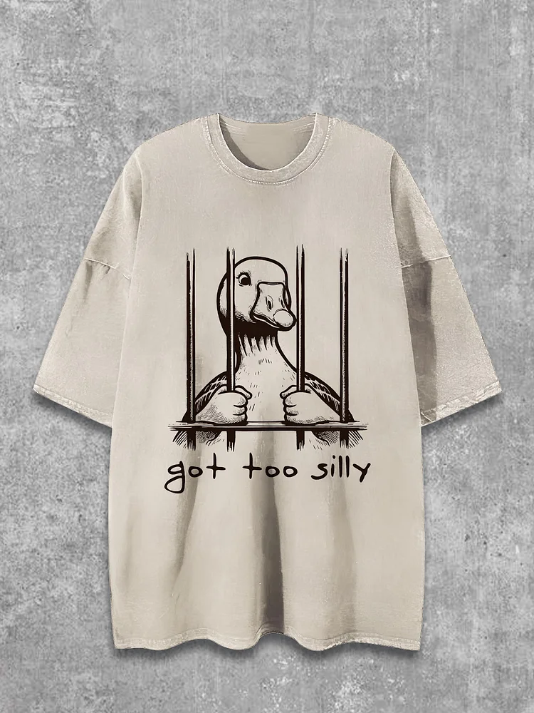 Men's Got Too Silly Goose Print Cotton Washed T-Shirt