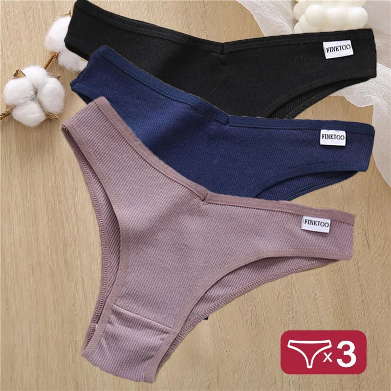 3PCS/Set Cotton Panties Lingerie Women Underwear Sexy Briefs Female Underpants Pantys Thong Panties Bikini Solid Color Tangas