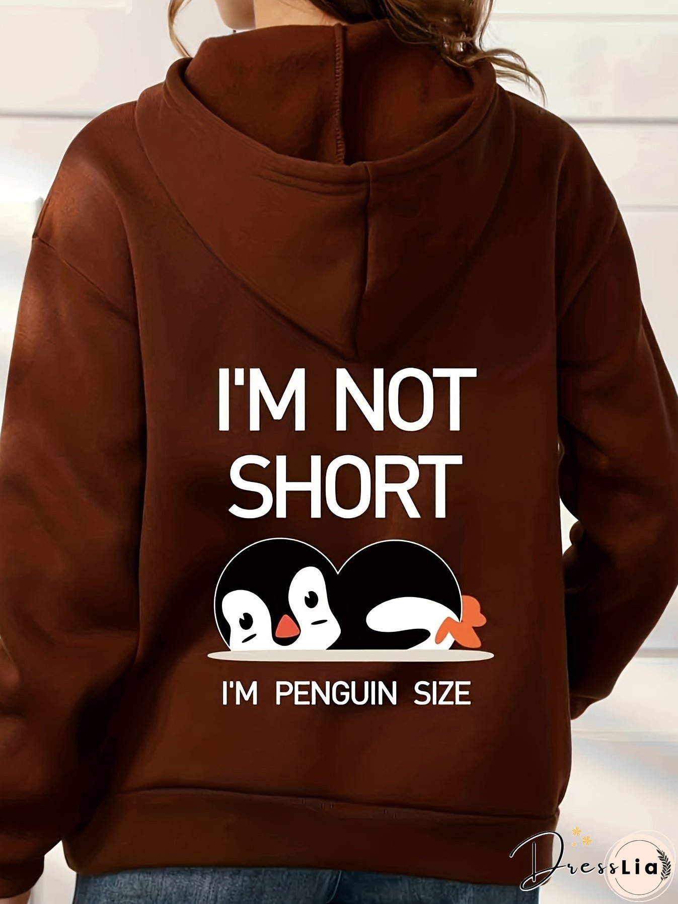 Penguin Graphic Casual Sports Hooded Sweatshirts, Animal Print Drawstring Hoodies With Front Pocket, Women's Sporty Sweatshirts