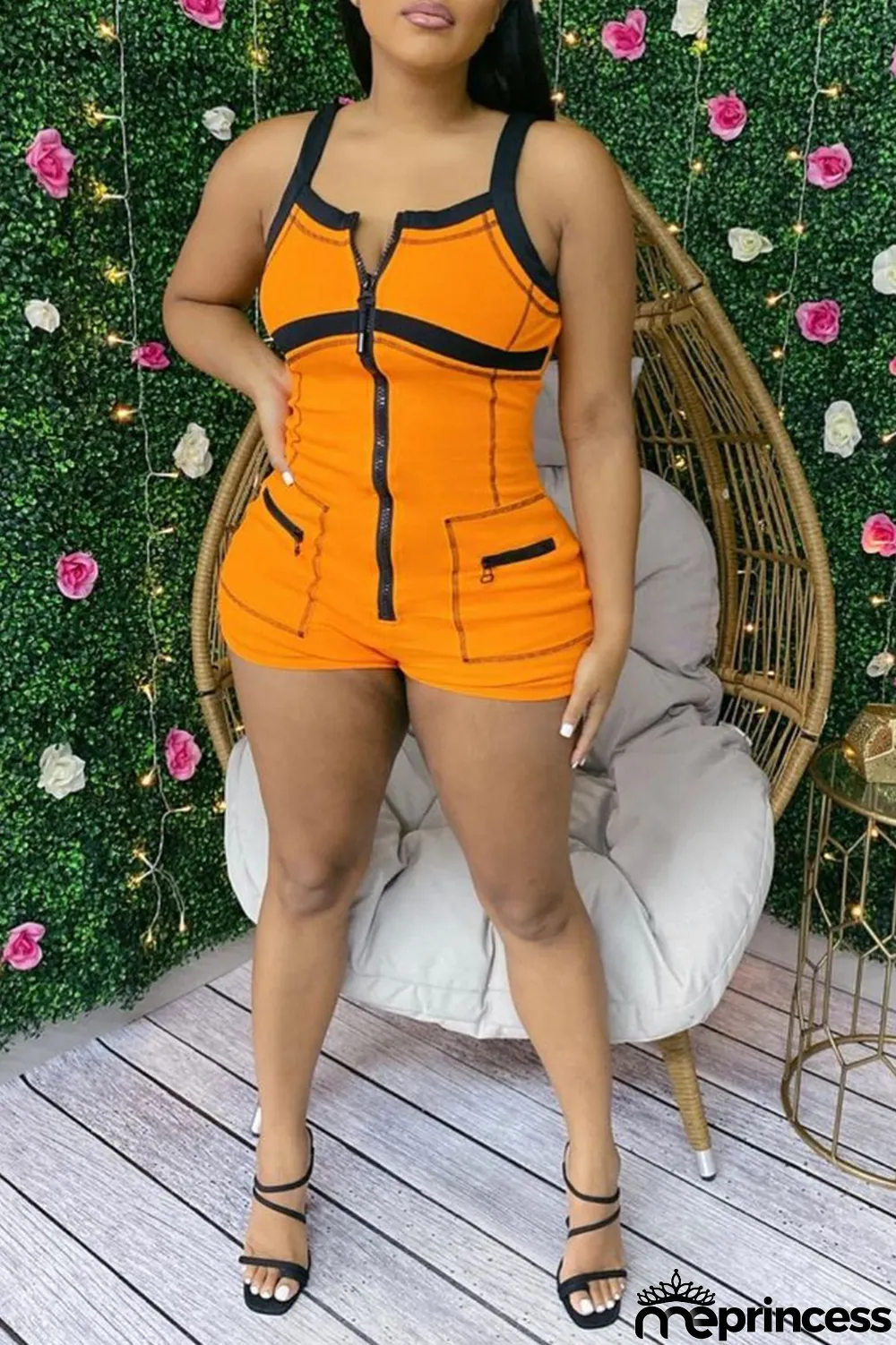 Yellow Casual Solid Split Joint Zipper Collar Skinny Jumpsuits