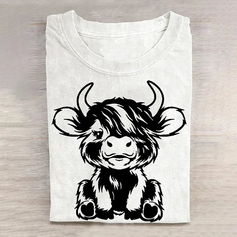 Cute Highland Cow Print Vintage T-Shirt