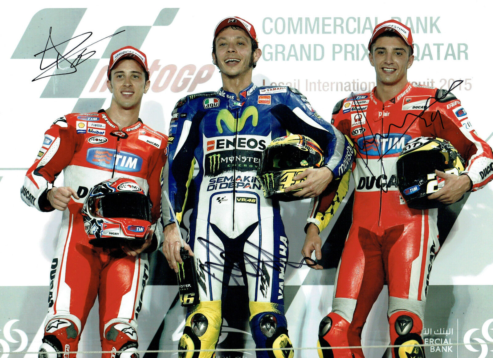 VALENTINO ROSSI Andrea IANNONE & DOVIZIOSO Multi SIGNED 16x12 Photo Poster painting AFTAL COA