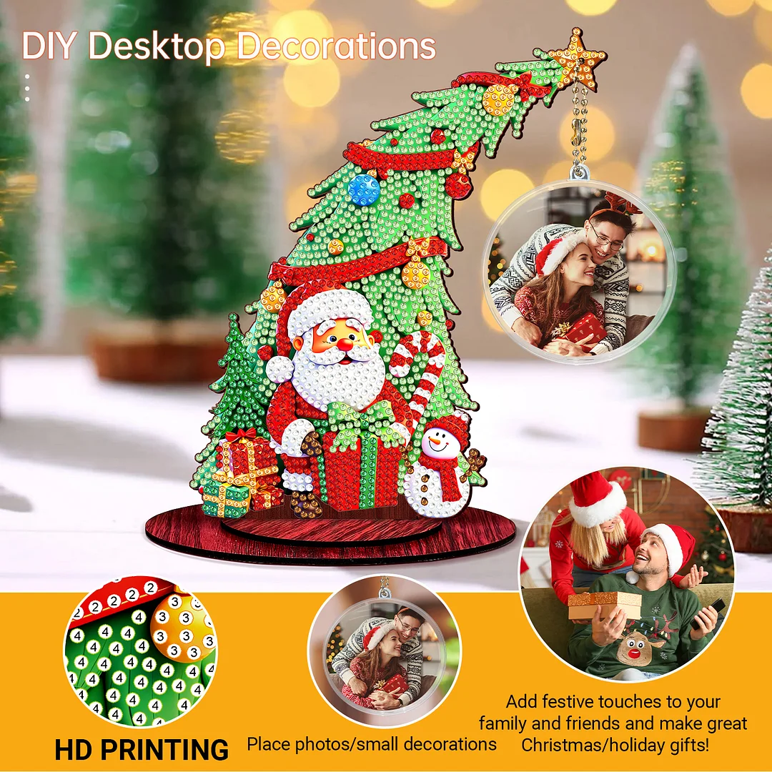 Photo Christmas Tree 5D DIY Diamond Art Tabletop Wood Decorations Ornament Kits
