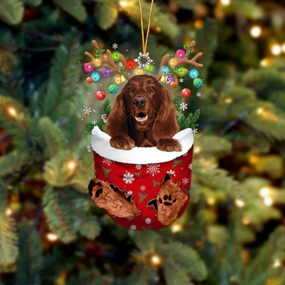Irish Setter In Snow Pocket Christmas Ornament