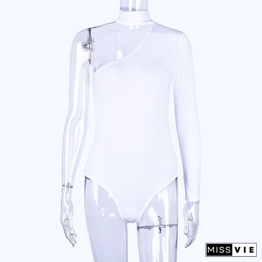 Solid Cotton Halter One Shoulder Sexy Fashion Woman Winter Spring Solid Body Jumpsuit