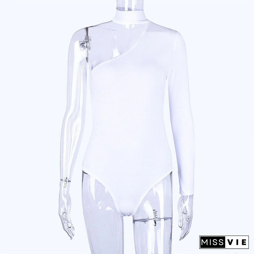 Solid Cotton Halter One Shoulder Sexy Fashion Woman Winter Spring Solid Body Jumpsuit