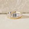 14K Yellow Gold 1ct Emerald Cut Lab Diamond 5 Stone Bezel Ring with Tapered Step Cut Cut and Bullet Cut Side-stones
