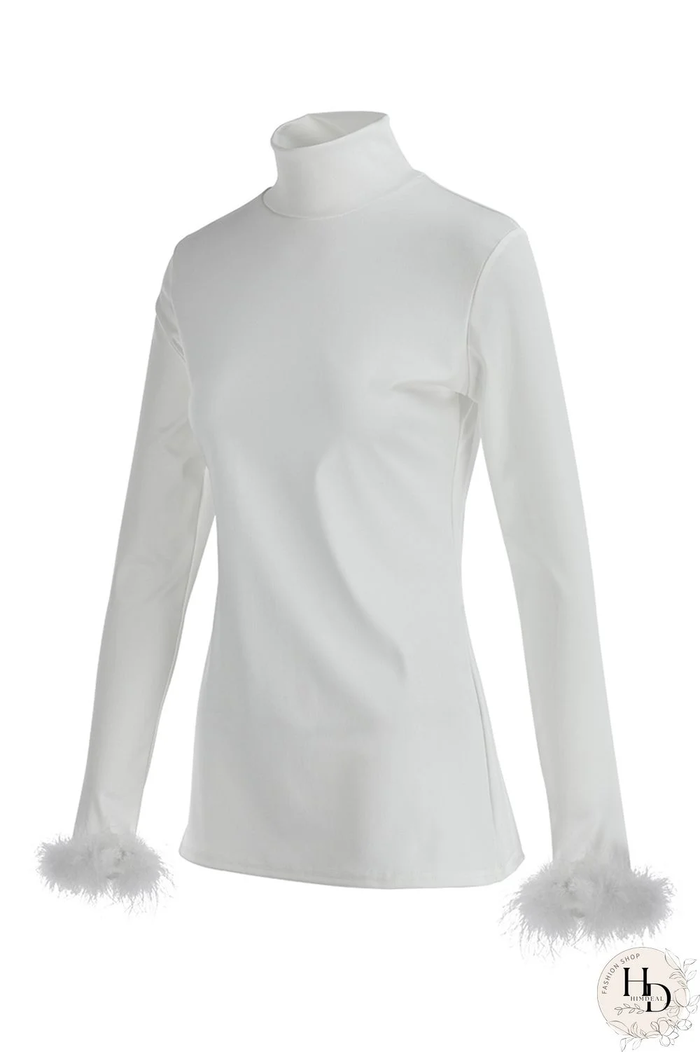 White Fashion Casual Solid Split Joint Turtleneck Tops
