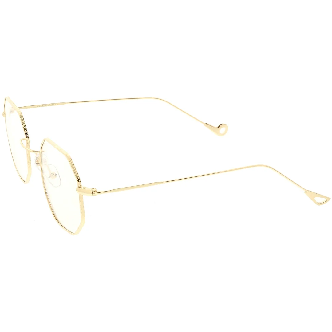 Premium Geometric Octagon Eyeglasses Ultra Slim Metal Clear Flat Lens 49mm