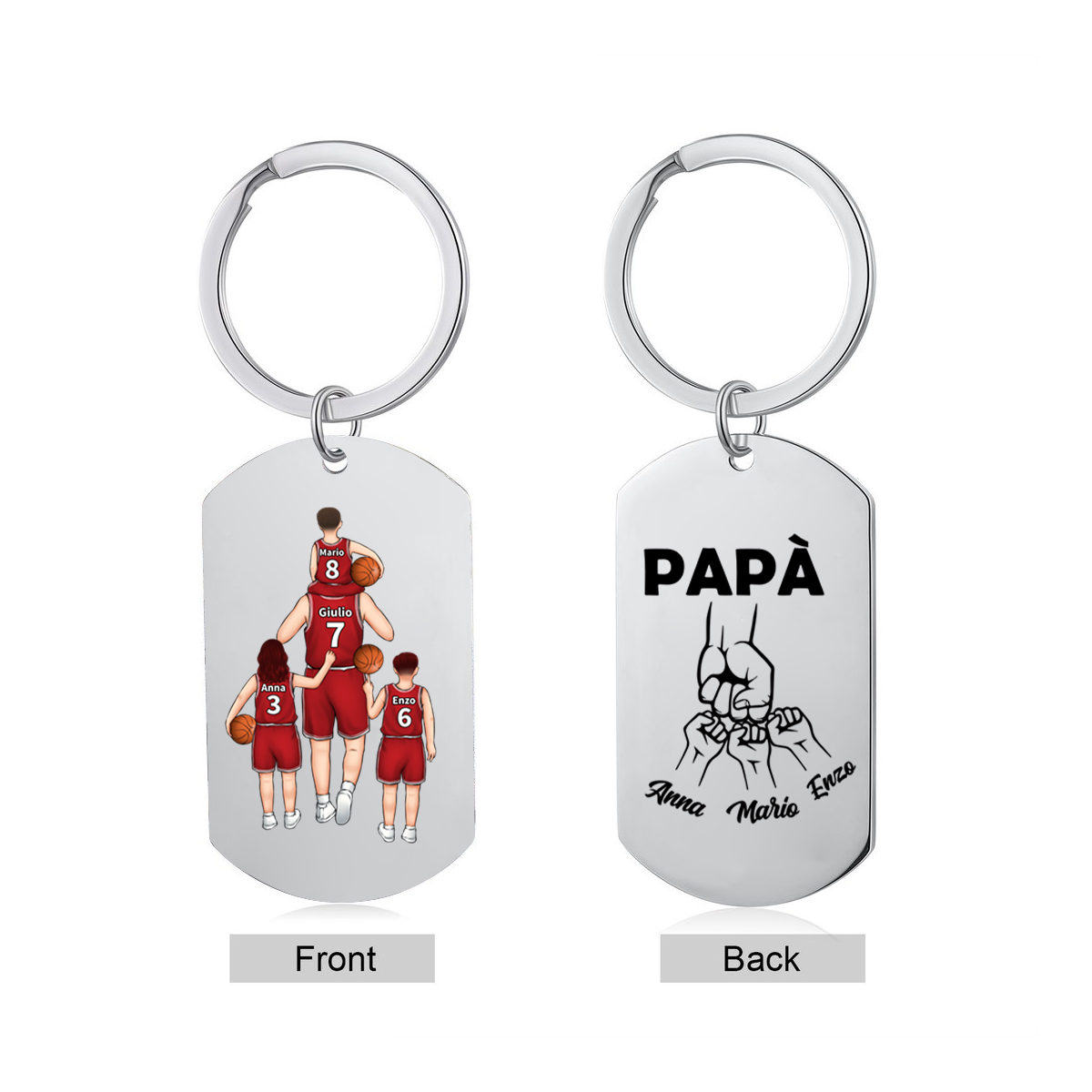 Portachiavi personalizzato a forma di pallone da basket, con incisione di 2-4 nomi Un regalo per papà | Jessemade