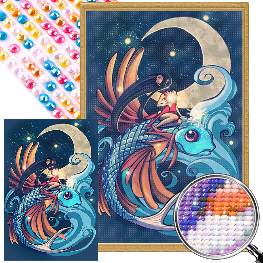 Fish And Girl 40*60cm(picture) full round drill diamond painting with 3 to 5 colors of AB drills