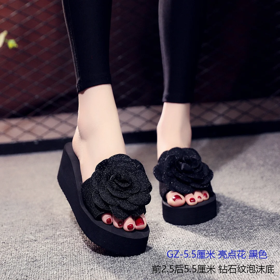 High Heel Wedges Slippers For Elegant Women Summer Romantic Valentine Beach Casual Shoes Female Outdoor Open Toe Flower Slipper