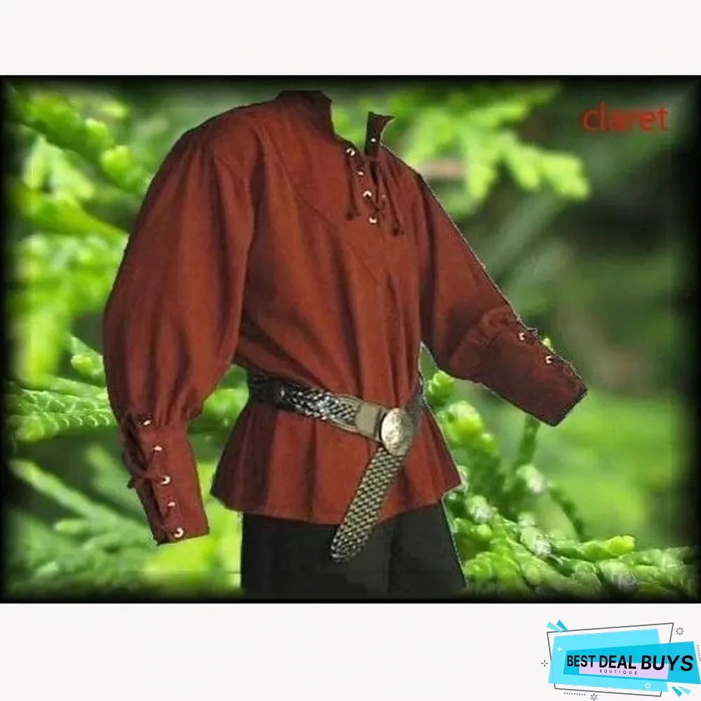 Men Medieval Retro Collar Long Sleeve Shirt