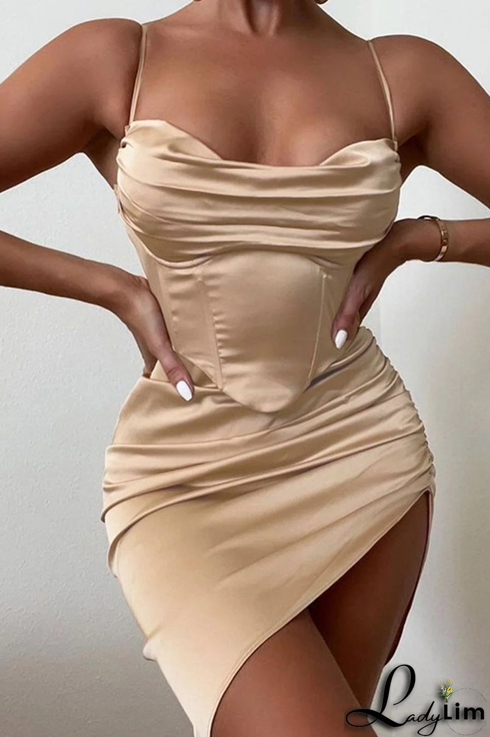 Black Sexy Solid Split Joint Fold Asymmetrical Sling Dress Dresses