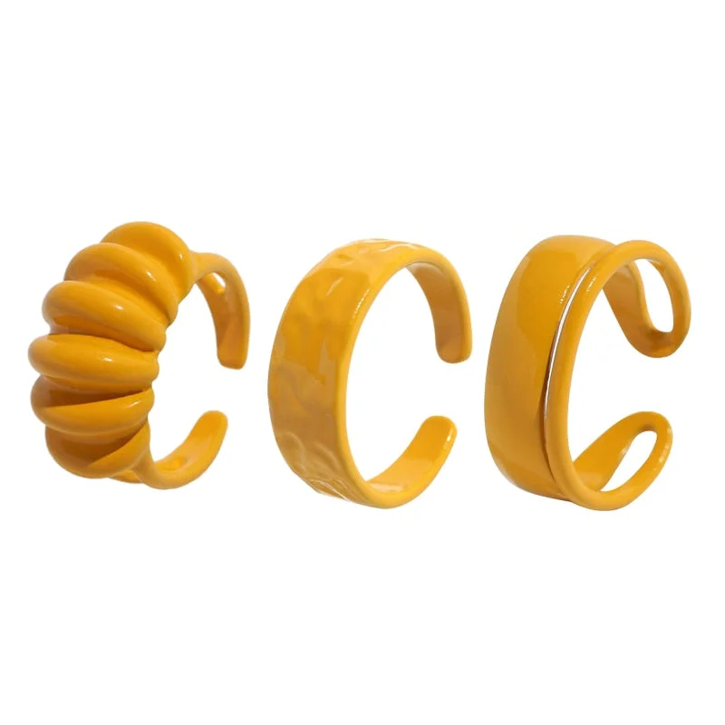 Dvacaman 2021 New Trendy Colorful Dripping Oil Resin Rhinestone Geometric Rings Hand-Painted Open Rings for Women Party Jewelry