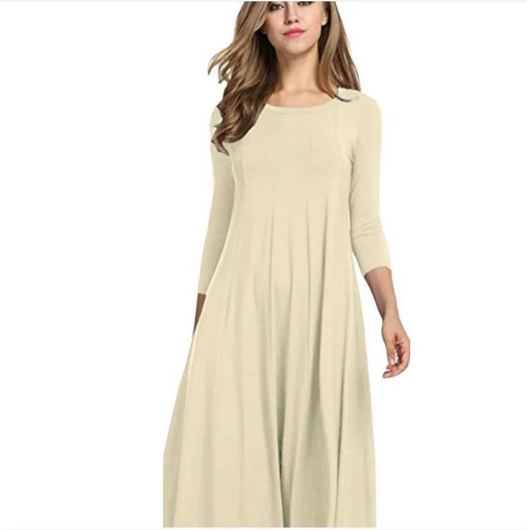 Women Cotton Elegant 3/4 Sleeve Polyester Casual Dresses