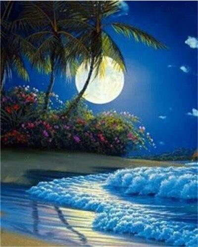 

Beautiful Full Moon on Beach – Paint By Numbers - 40*50CM, 501 Original