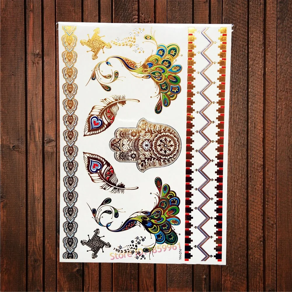 Sexy Leopard Print Tattoo Gold Metallic Wing Design Temporary Tattoo Sticker Women Body Art Waterproof Fake Tatoo Decals AYS-125