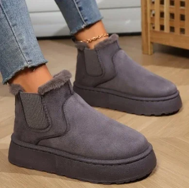 2025 Winter Women Short Plush Warm Snow Boots Casual Shoes  New Suede Fur Chelsea Ankle Boots Flats Platform Ladies Shoes Botas