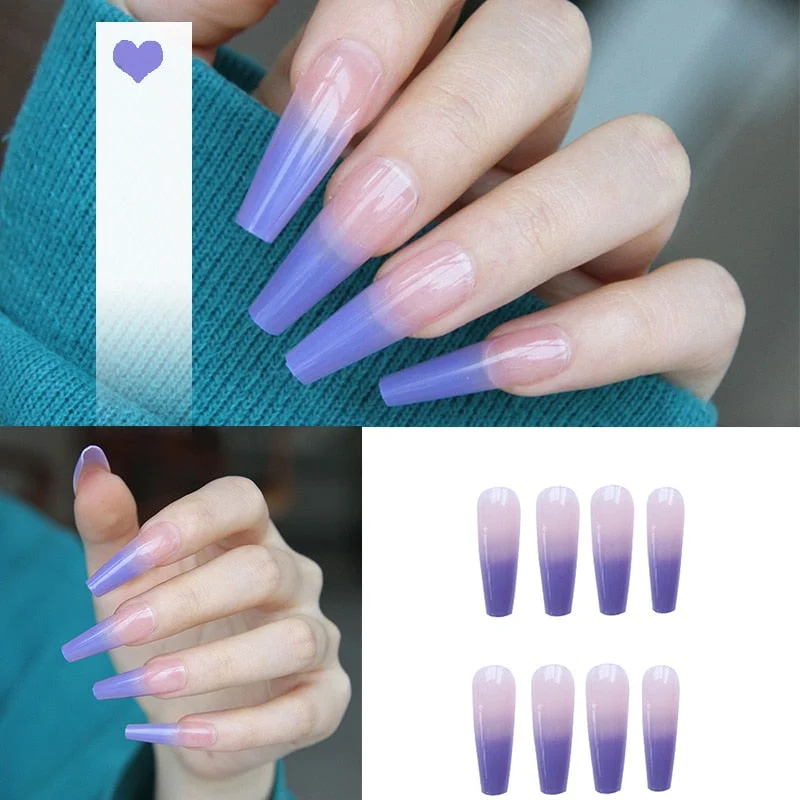 24PCS/box artificial nails with glue Milky white pink Gradients long Ballet Nail stick fake nail tips full cover acrylic-Nail Inspo