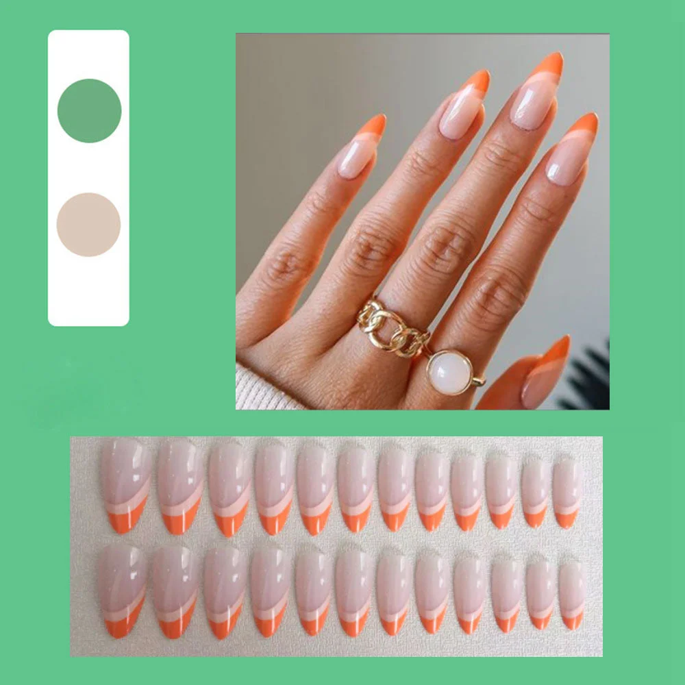 False Nails with Blue water drop design Detachable middle Long Ellipse False Nails Wearable Full Cover Nail Tips Press On Nails