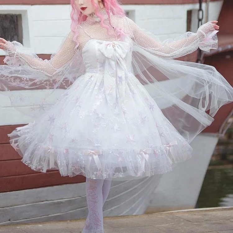 Sweet Star Printed Jsk Lolita Princess Dress Fairy Bow Tie Dress SP15953