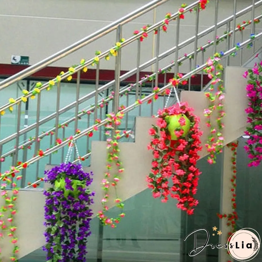 Colors 1Pcs Home Simulation Hanging Wall Artificial Fake Silk Violet orchid Flower Rattan