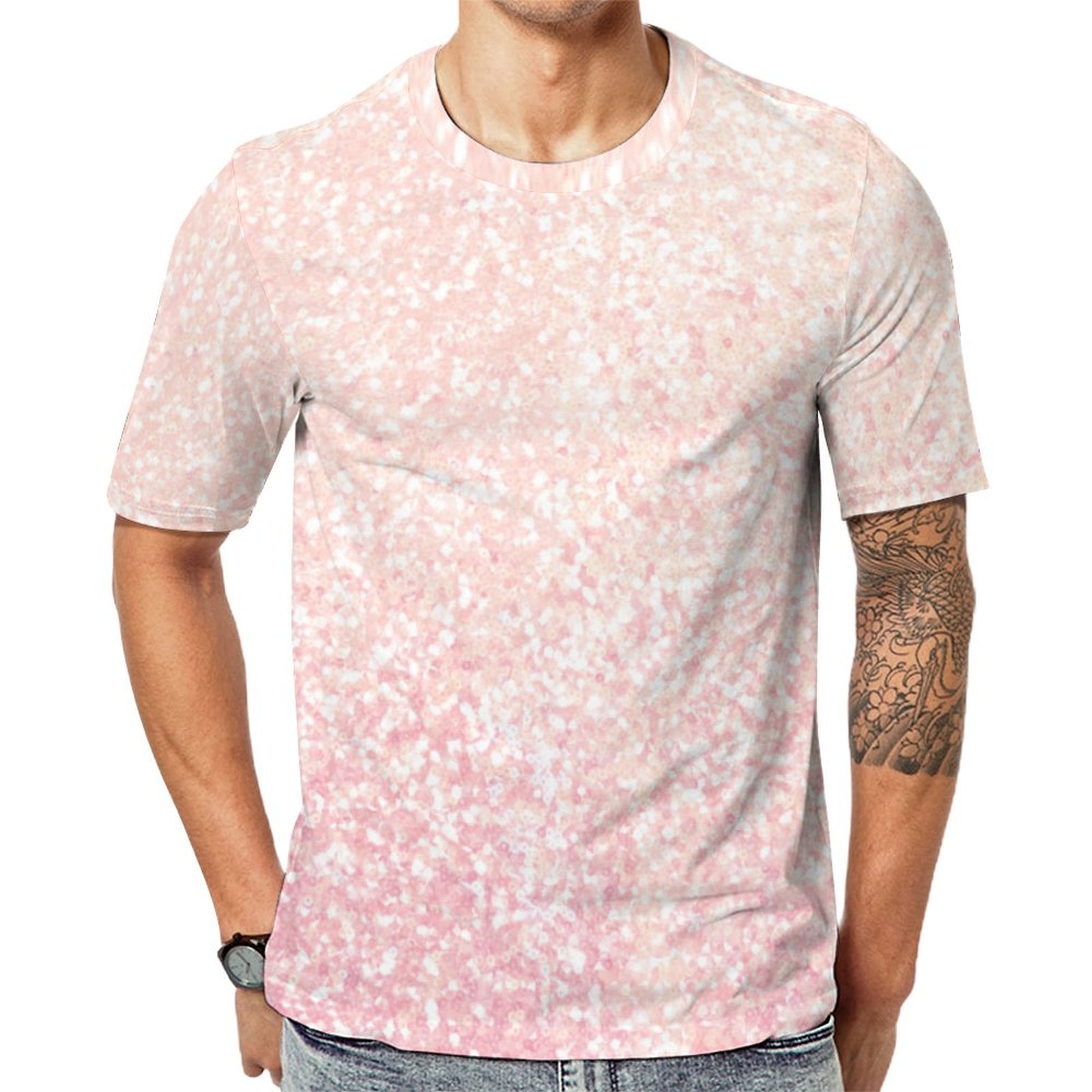 Glitter Stylish Powder Pink Sequin Blush Pink Short Sleeve Print Unisex Tshirt Summer Casual Tees for Men and Women Coolcoshirts
