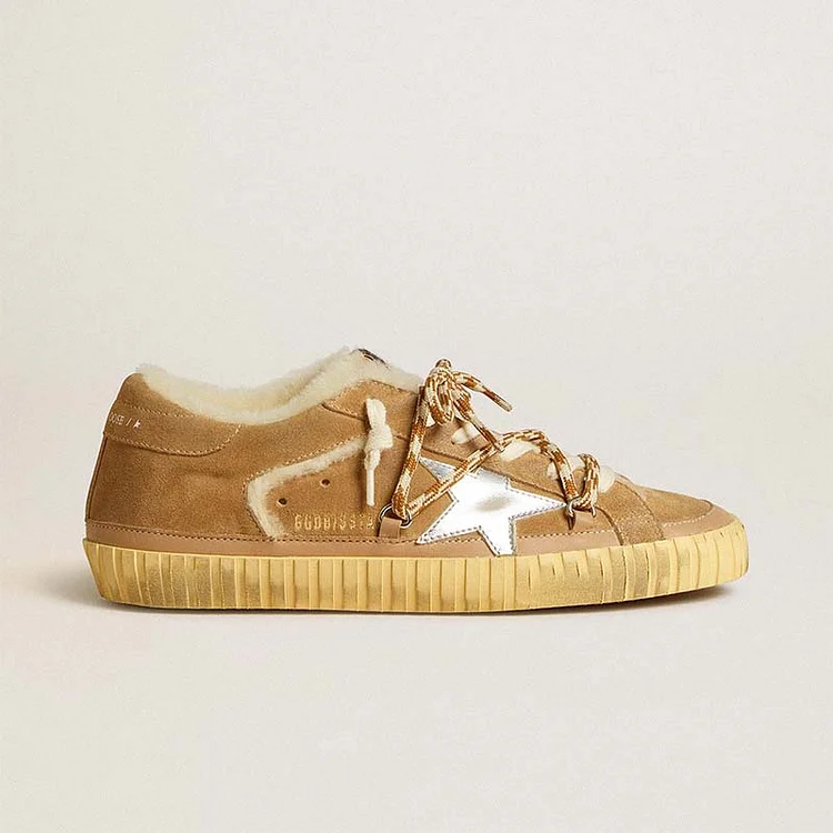 Golden Goose Super-Star de ante y borrego beige con estrella de cuero laminado