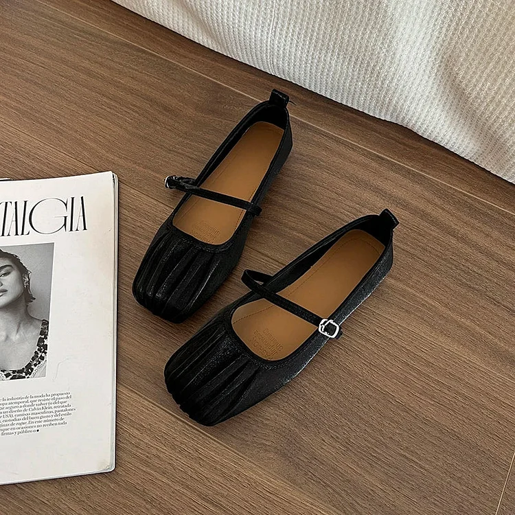 2024 Designer Women Mary Jane Shoes Fashion Ladies Square Toe Flats Shoes Soft Sole Flat Heel Dress Ballet Shoes