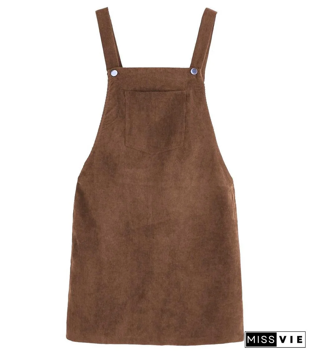 Casual Corduroy Overall Mini Dress Cord Jumper