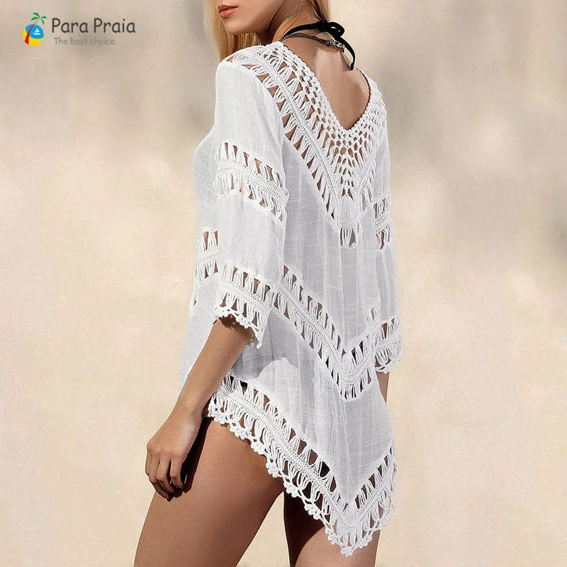 2020 Long Sleeve Crochet Swimwear Cover Up Sexy Stylish Tassel Beach Dress Women Bikini Cover Up Beachwear Loose Cardigan