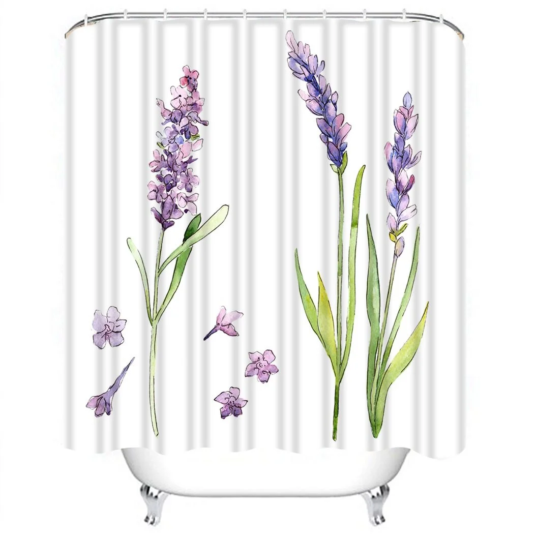 Wildflower Shower Curtain Lavender Flower Shower Curtain Waterproof Fabric For Bathroom Decor Shower Curtains Set With Hooks