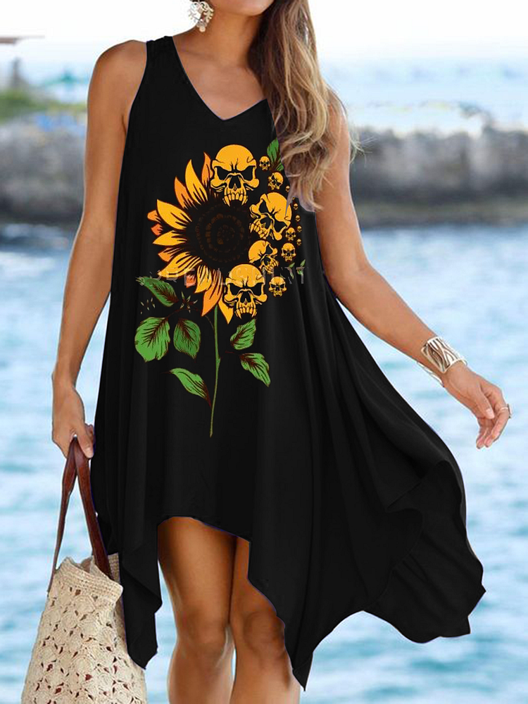 Punk Print Casual Sleeveless Dress-Mayoulove