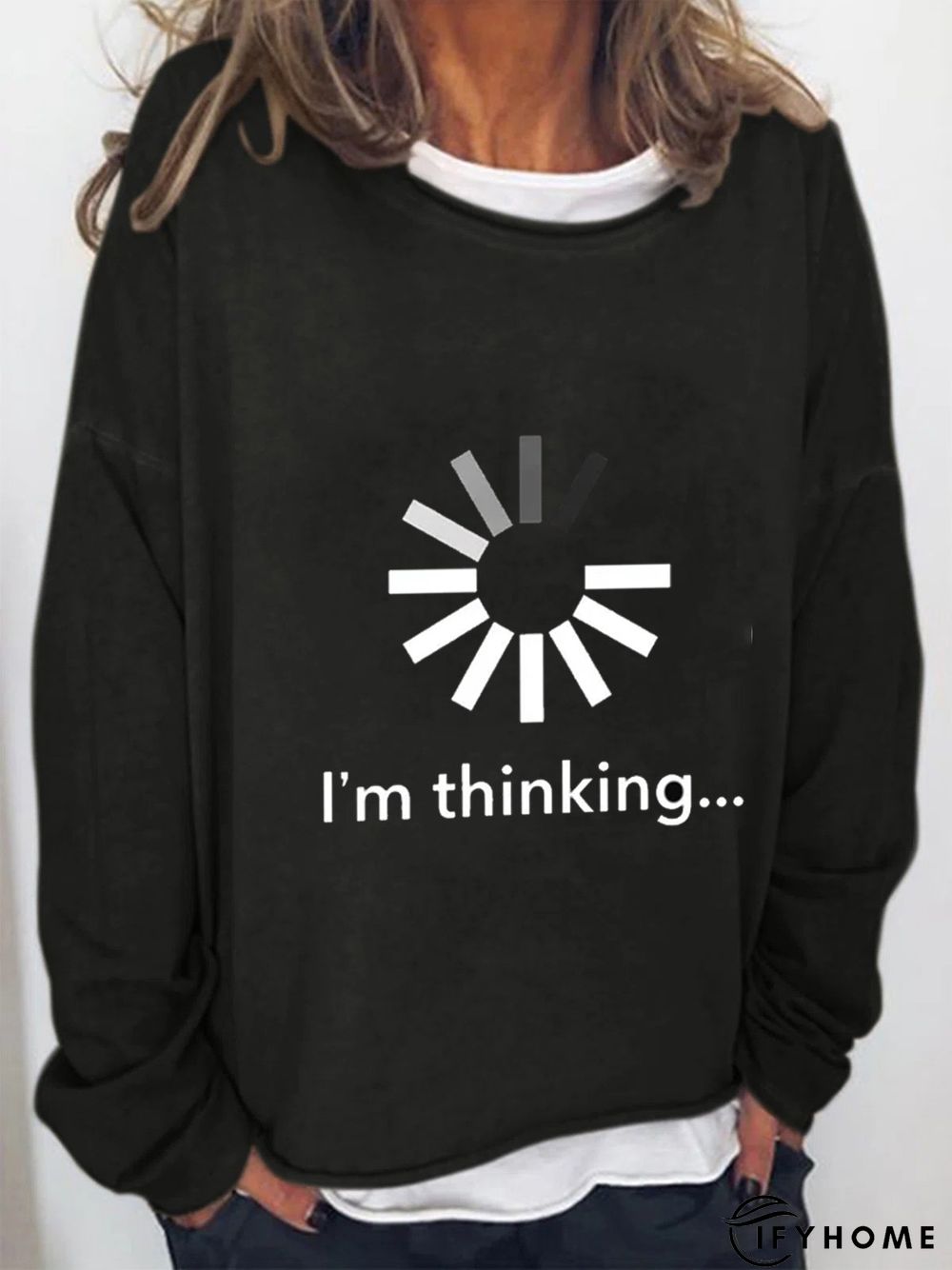 Casual Long Sleeve Crew Neck Printed Top Sweatshirt | IFYHOME