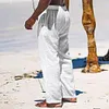 Men's Wide Leg Pants Thin Section Breathable Cotton Linen Loose Casual Beach Trousers by Inlyline