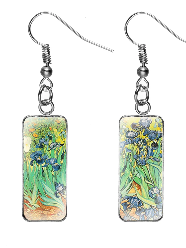 Oil Painting Rectangle Pendant Earrings