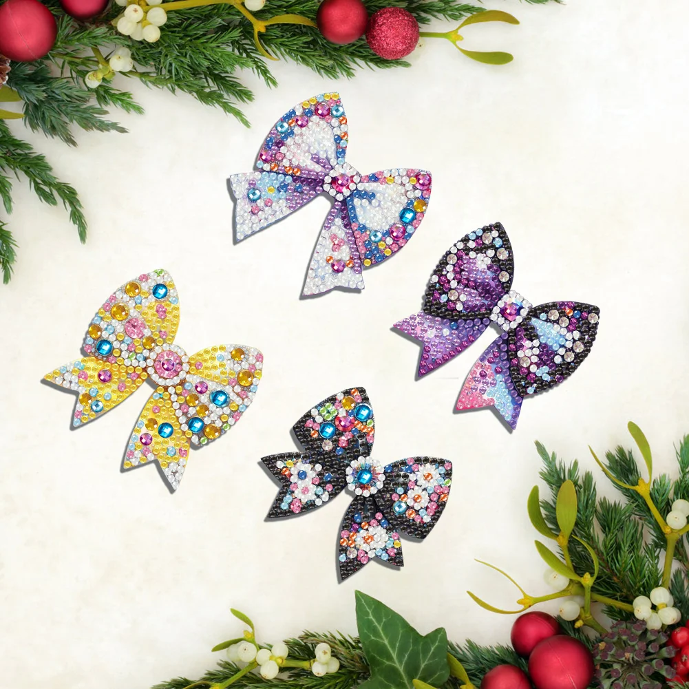 4Pcs DIY Bow Tie Diamond Painting Brooch Diamond Painting Pins Jewelry Kit