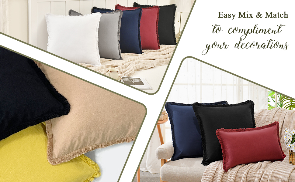 Pillow Covers 18x18 Set of 2 Throw Pillow Covers with Fringe Chic Cotton Decorative Pillows