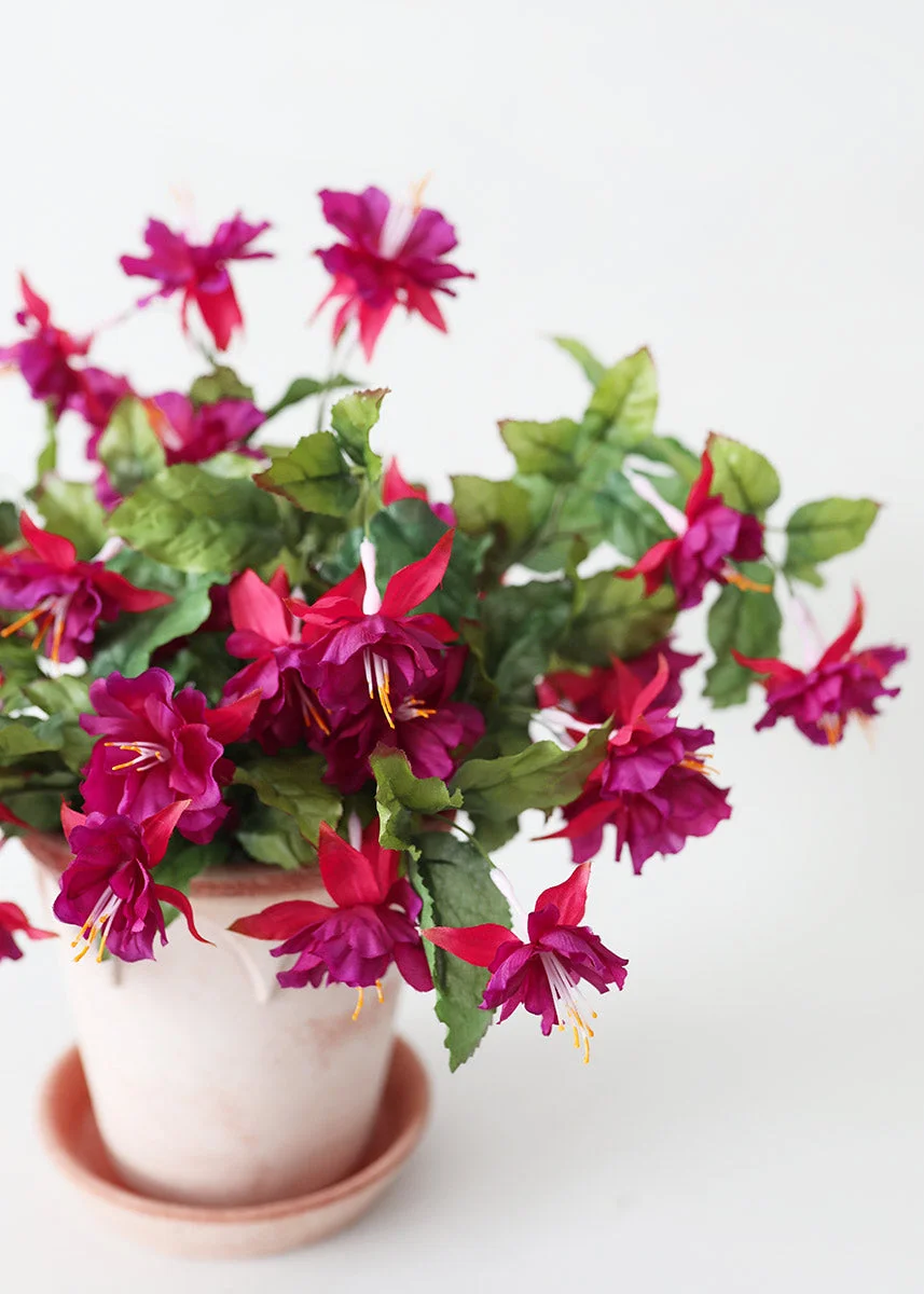 Fuchsia Faux Flower Hanging Bush - 20"